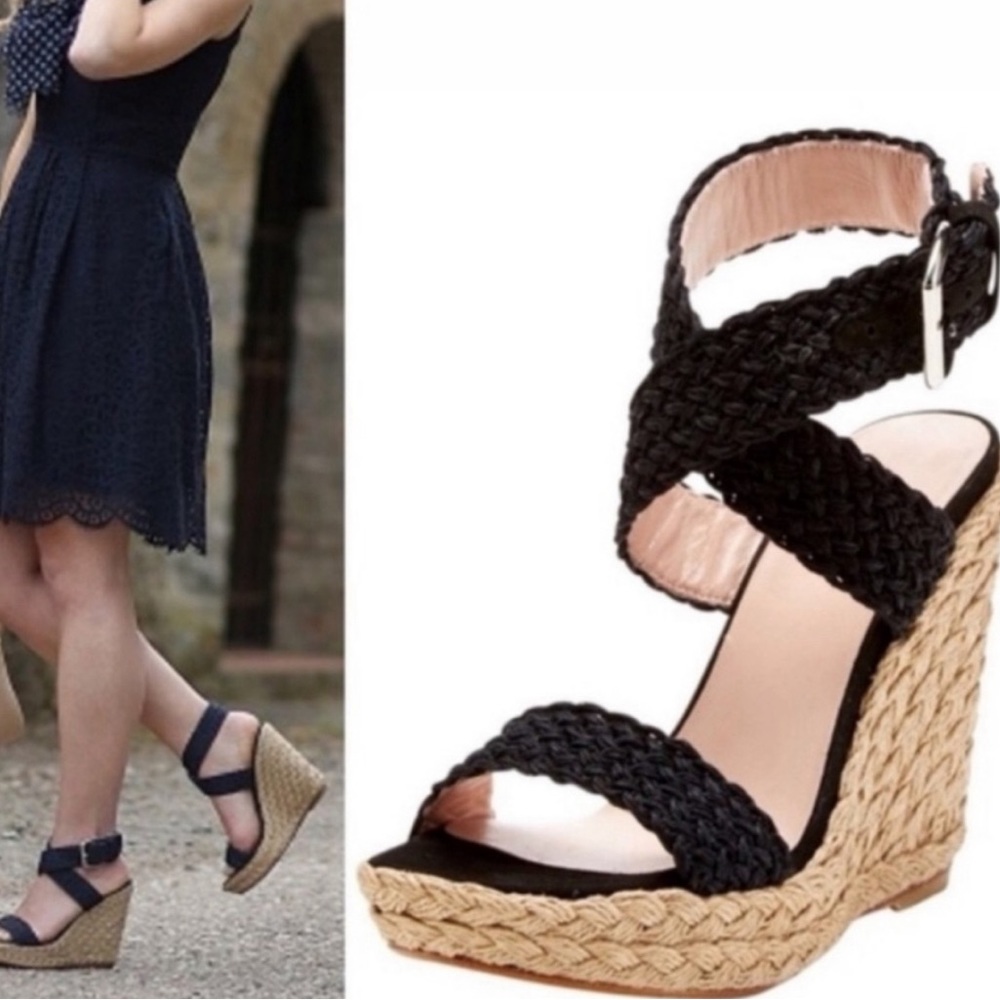 Stuart Weitzman Alex Black Nero Espadrilles Wedges Sandals
